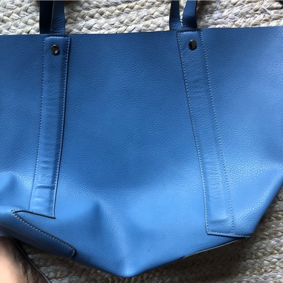 Zara reversible oversized tote bag blue / silver grey with pouch - Picture 11 of 11